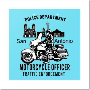 San Antonio Motorcycle officer Posters and Art